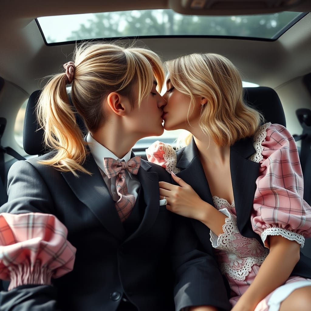 Androgynous Young Man in Plaid Dress, Tender Moment with Wom...