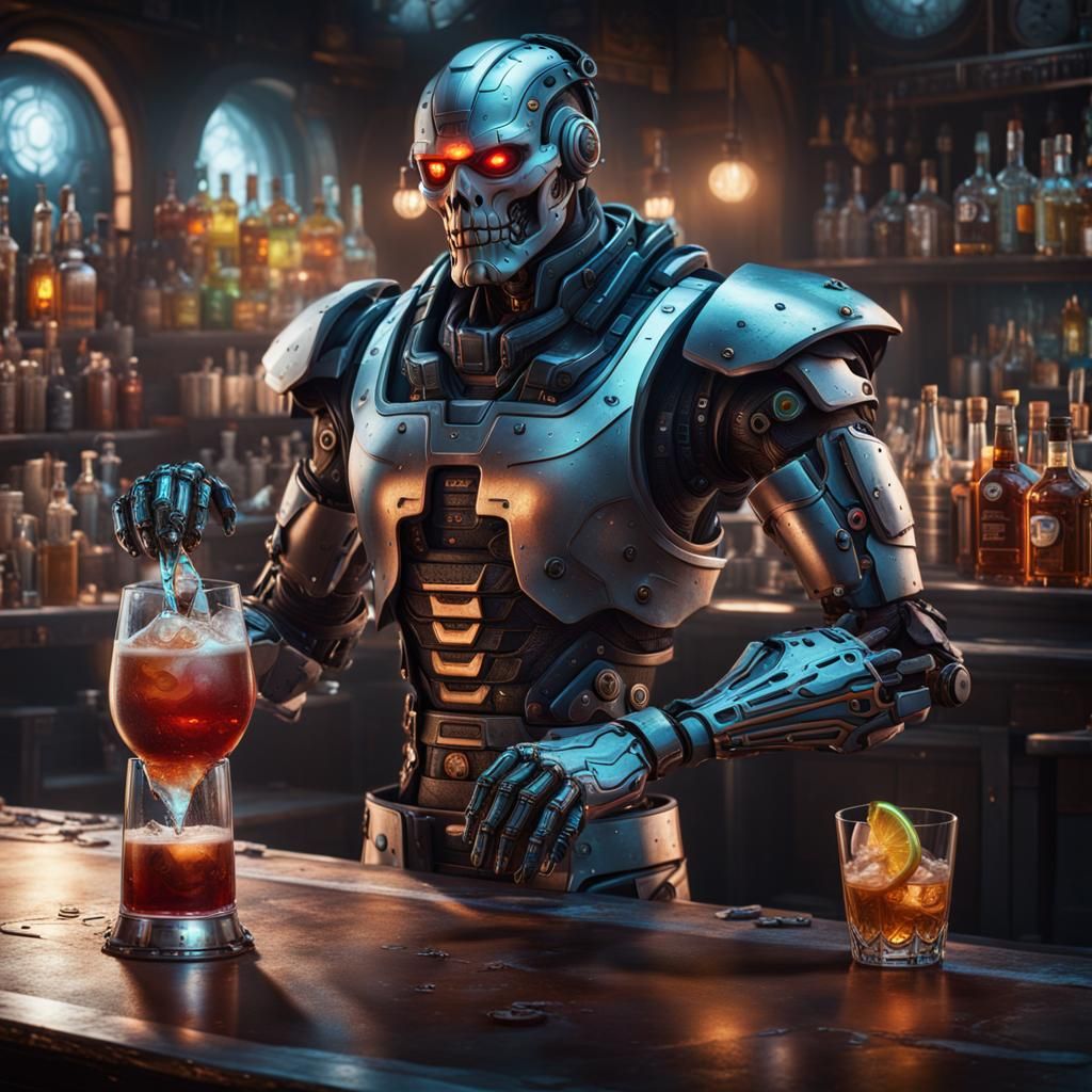 Detailed Cyborg Bartender Concept Art