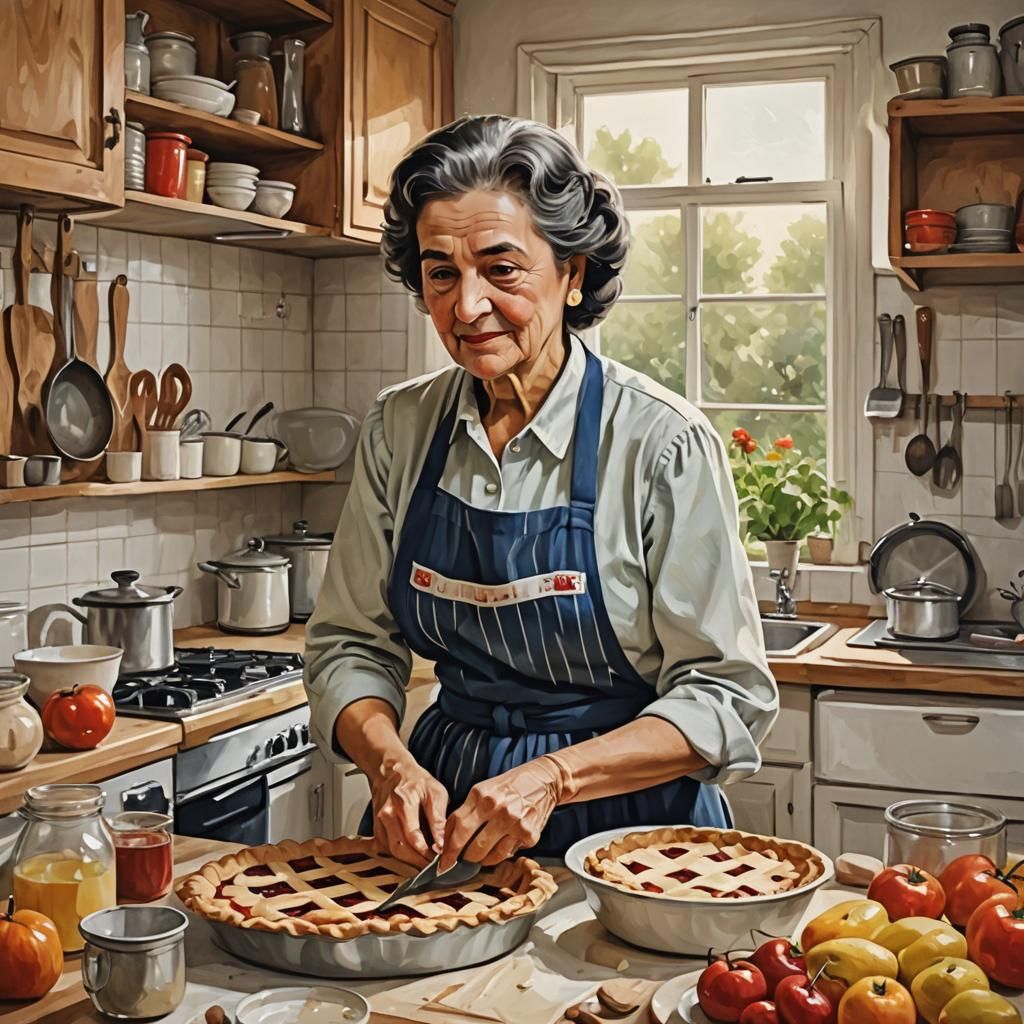 Mother Baking Pie in Kitchen, Hicham Habchi Style