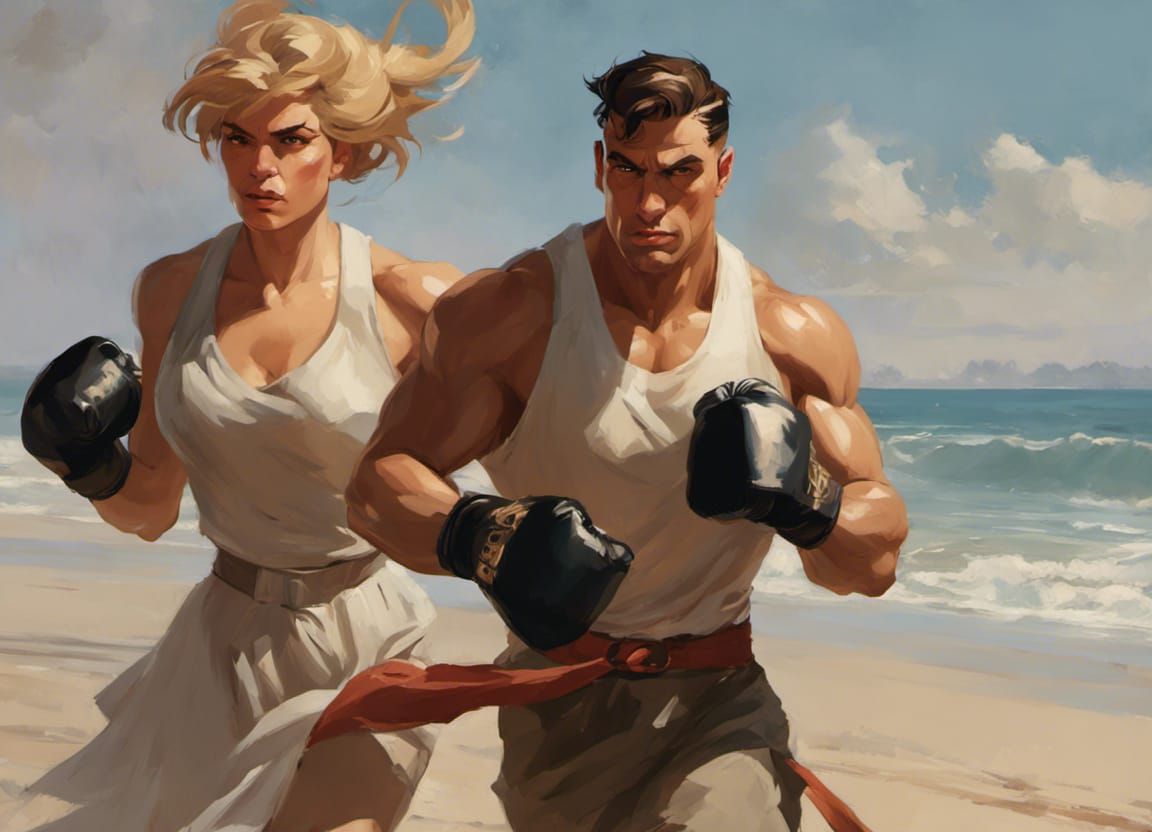 Boxers Training on the Beach: Dynamic Concept Art