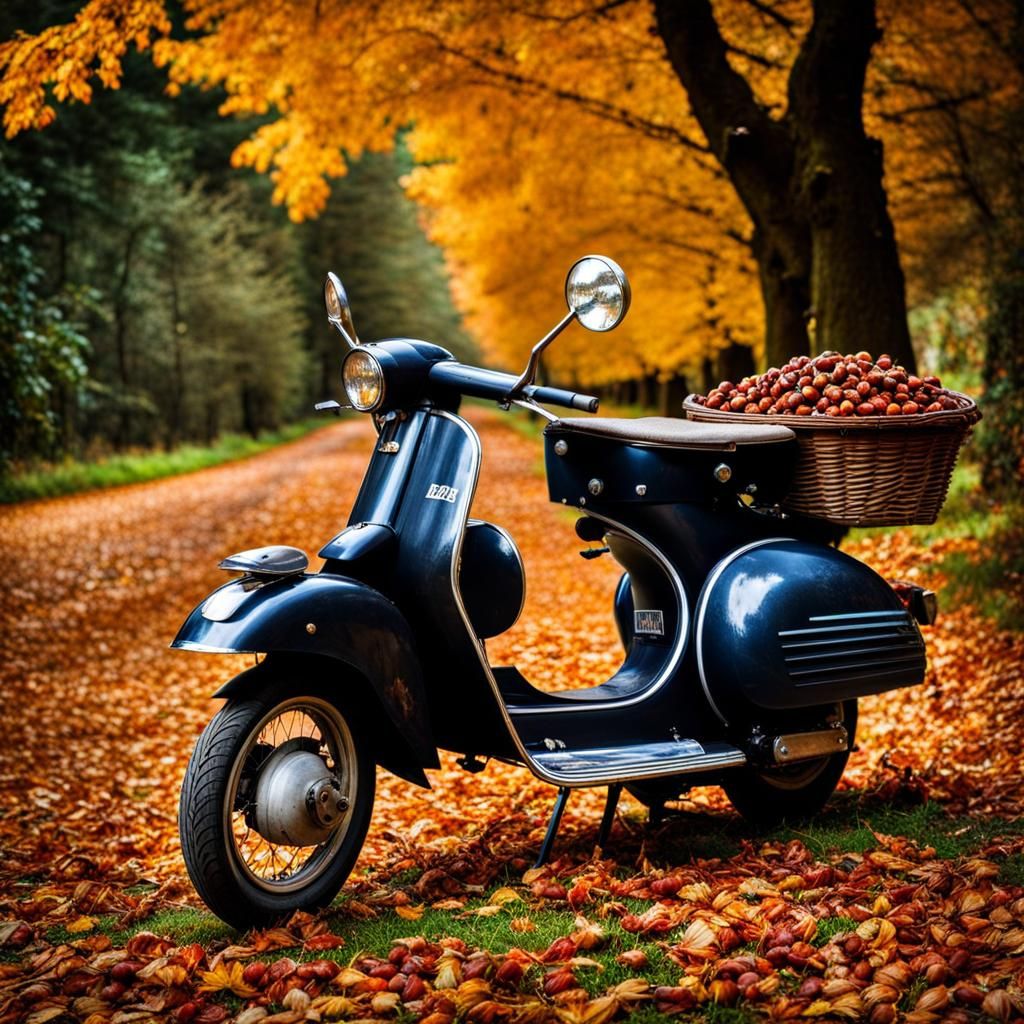 Autumnal Countryside Scene with Vintage Vespa