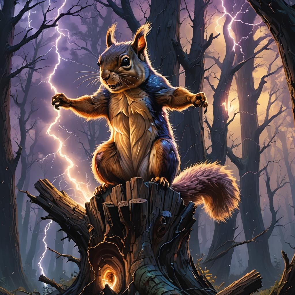 Squirrel God Transformation in a Mystical Forest