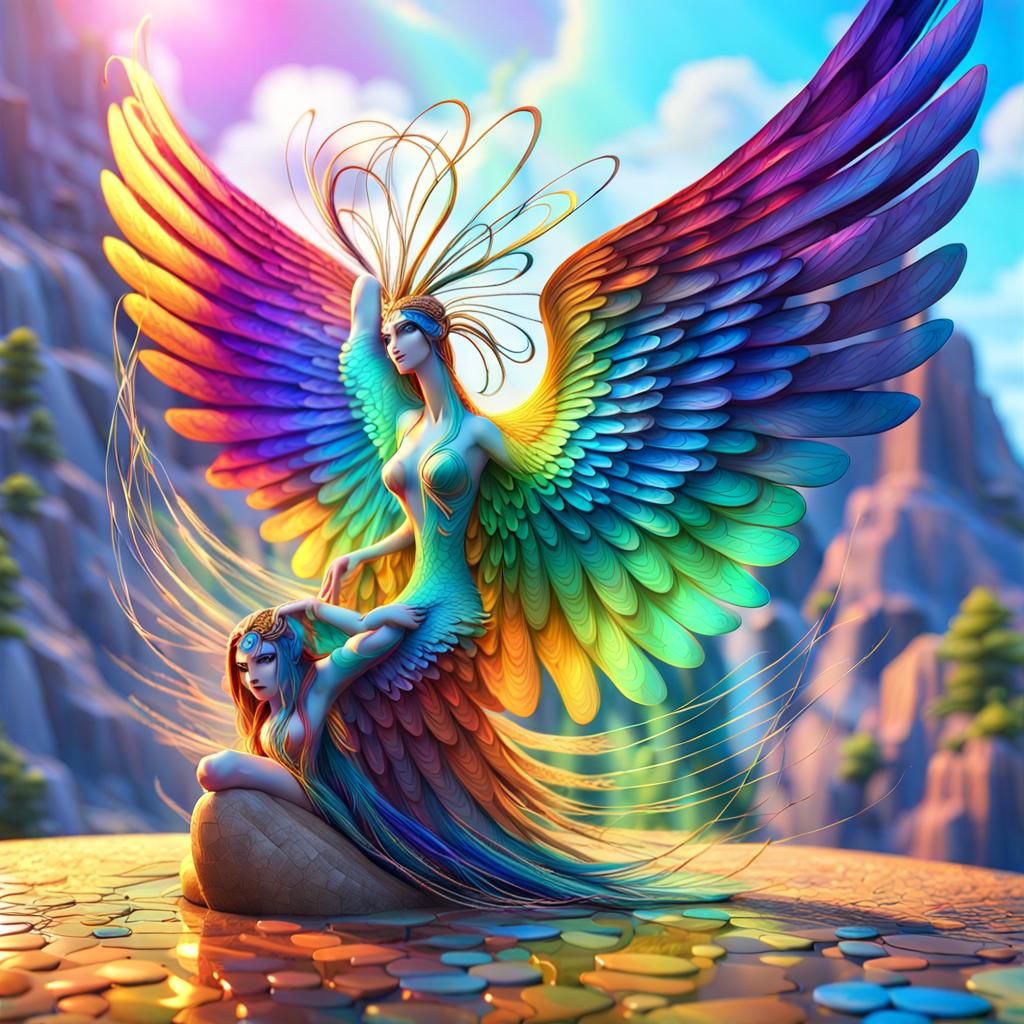 Rainbow Angelic Form in 3D Digital Art