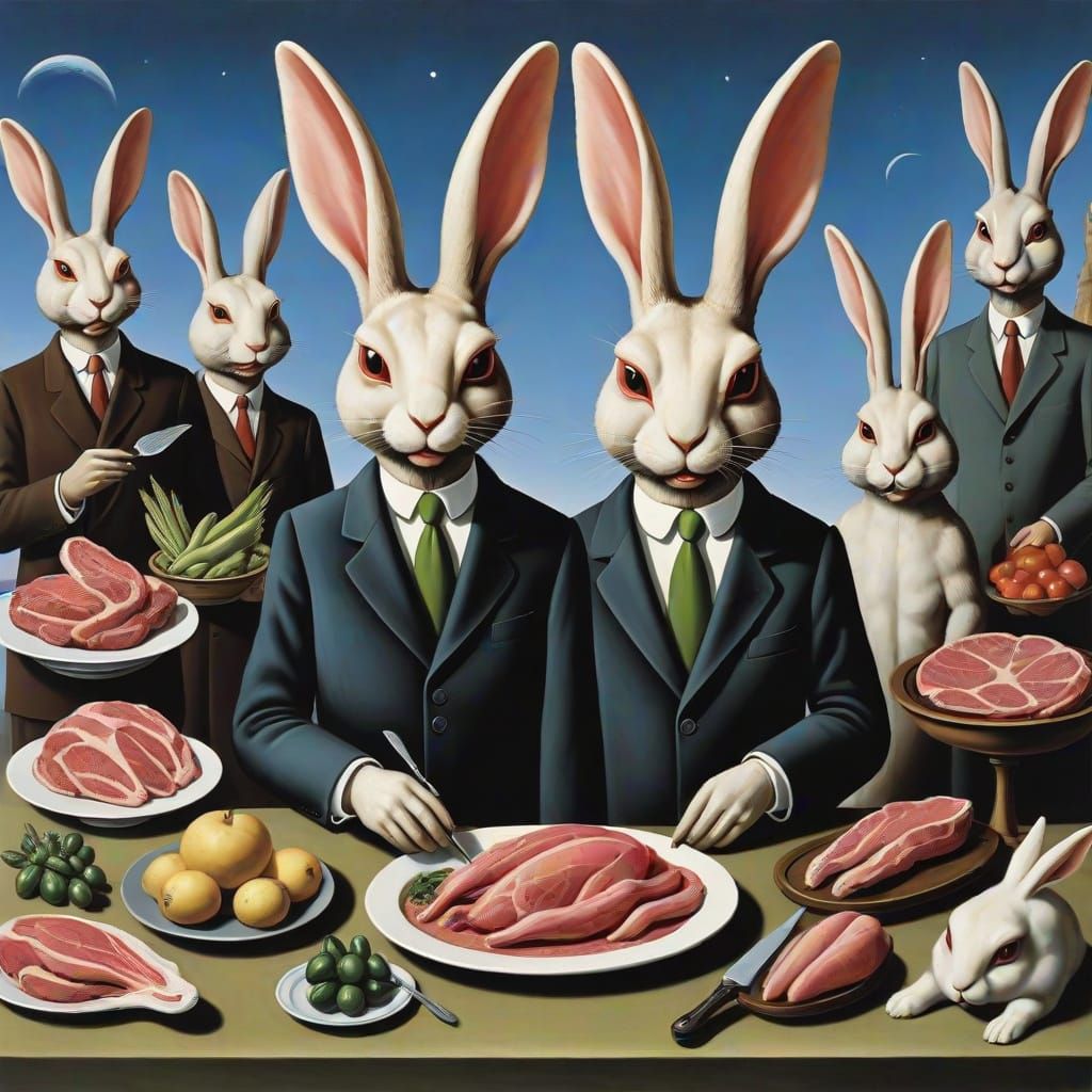Surreal Alien Rabbit Market Inspired by Magritte and El Grec...