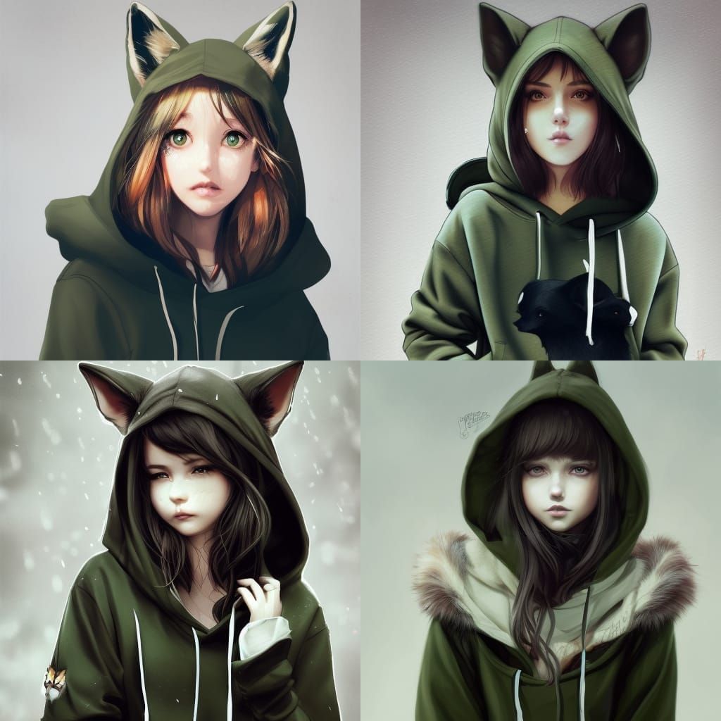 Girl with Fox Ears in Digital Illustration Style