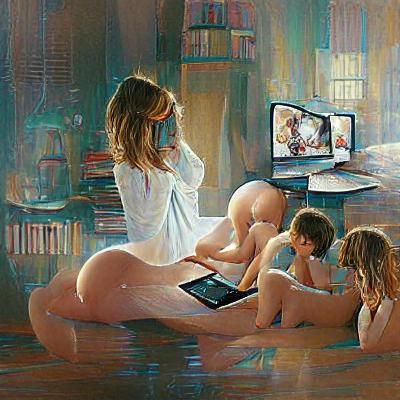 Uncomfortable Domestic Scene in Oil Painting Style