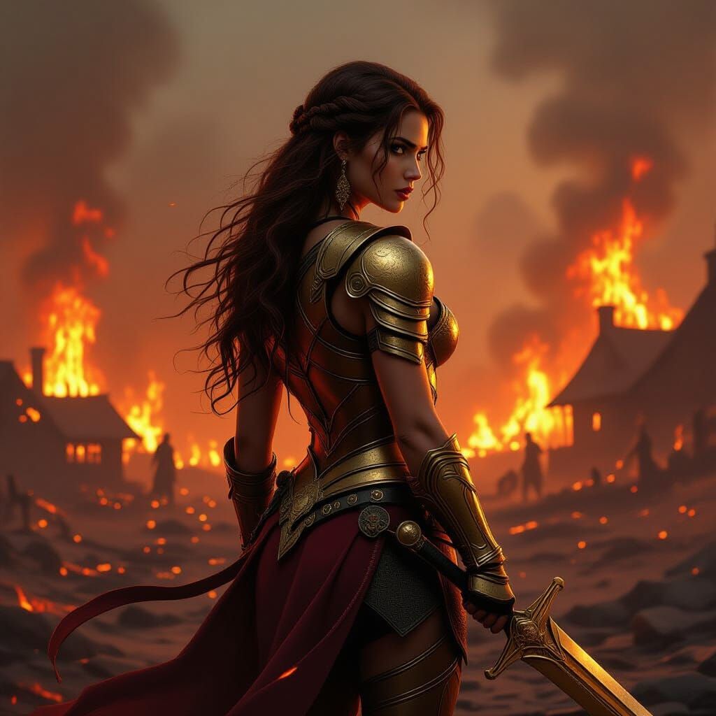 Golden Warrior in Fiery Hellscape