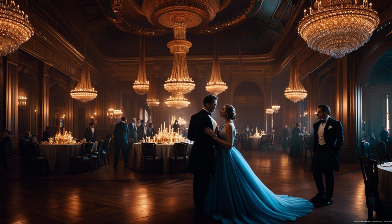 Elegant Couple Dancing in French Restaurant, 3D Render