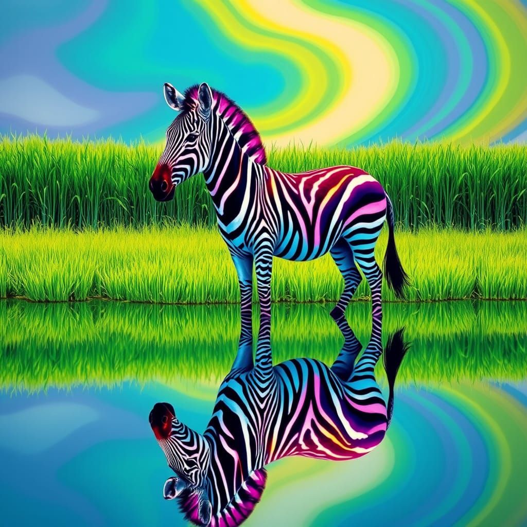 Surrealist Zebra in Savanna Landscape