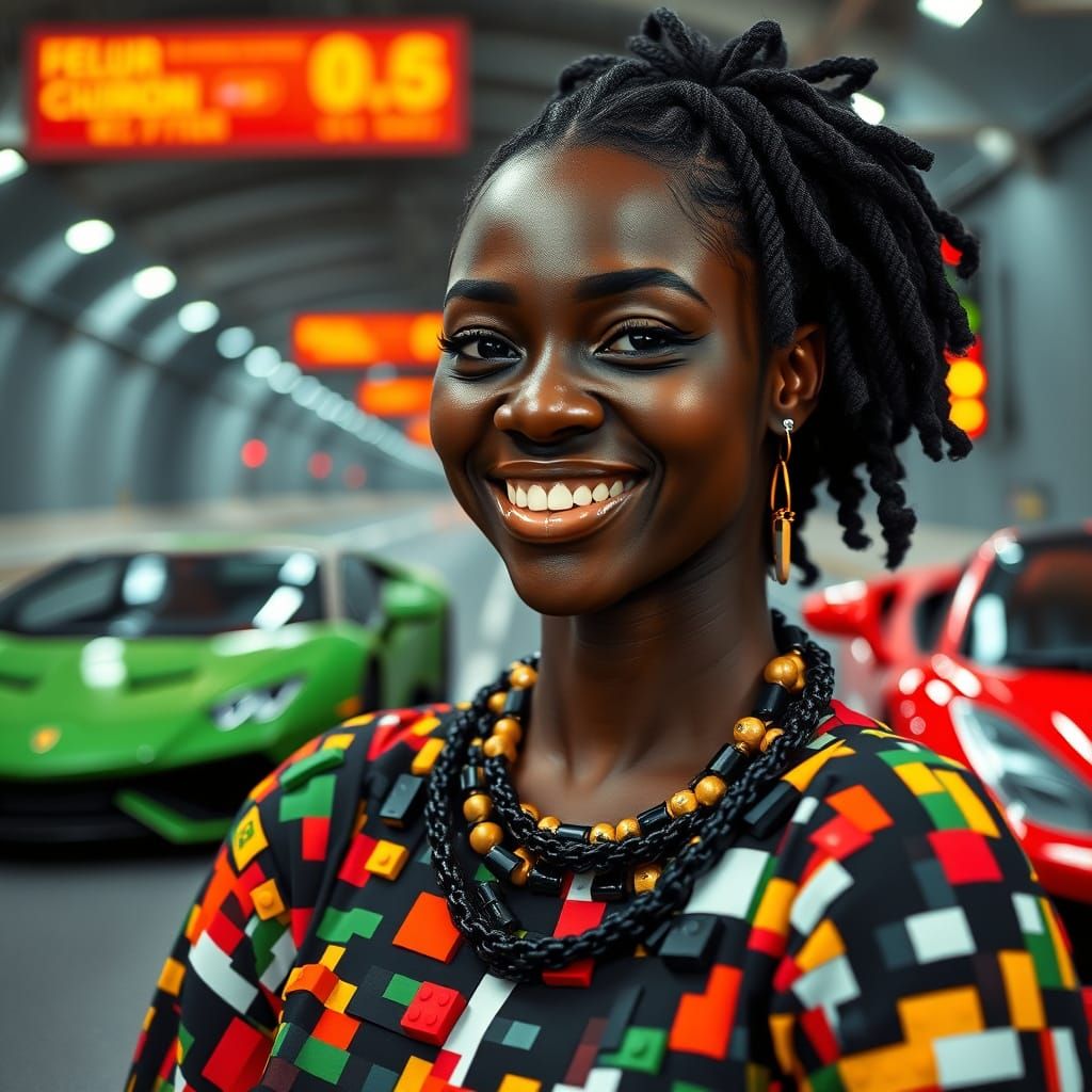 Lego Fashionista in Tunnel, Photorealistic Style