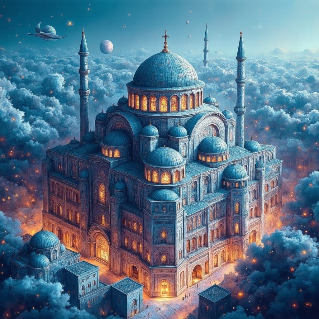 Hagia Sophia in Surreal Lighting, 3D Render
