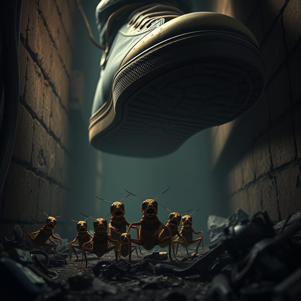 Cockroaches Cower in Terror Before a Massive Human Foot