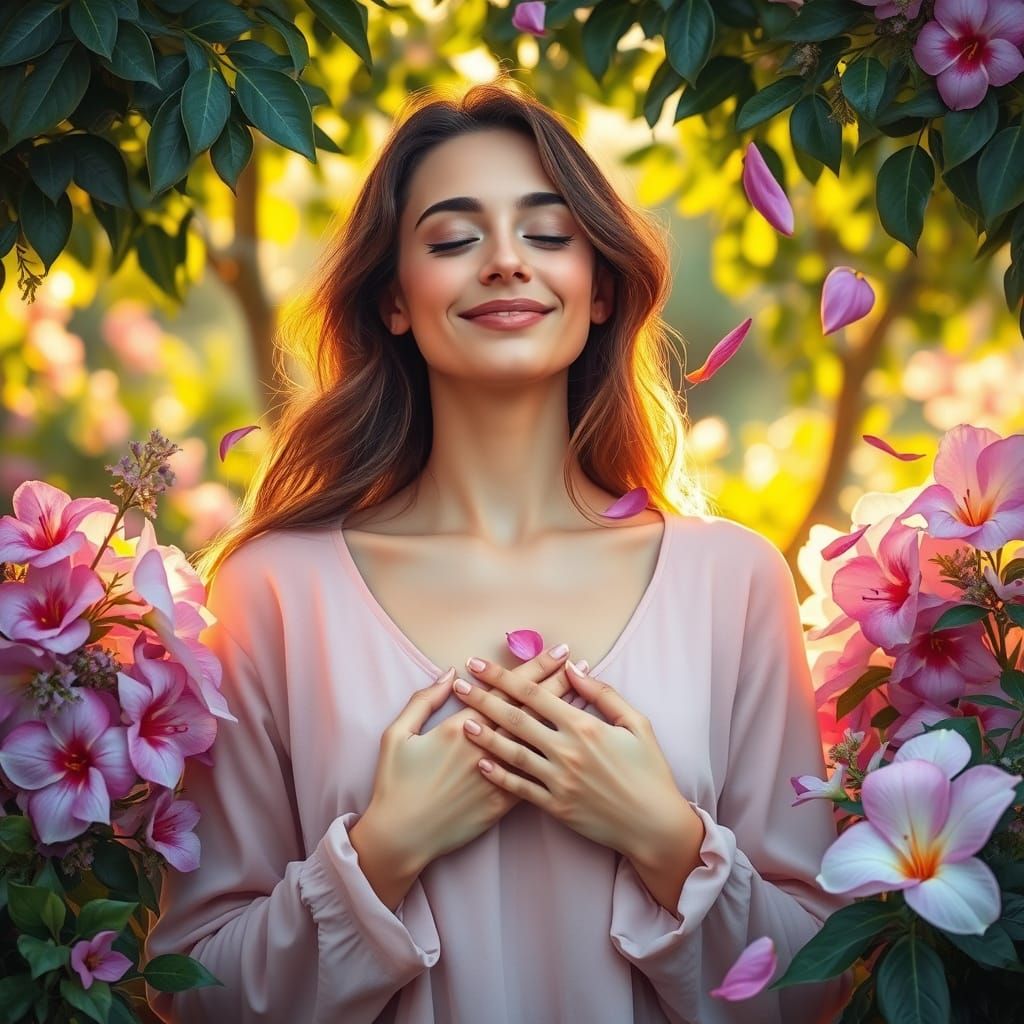 Serenely Embracing Inner Beauty in a Lush Oasis