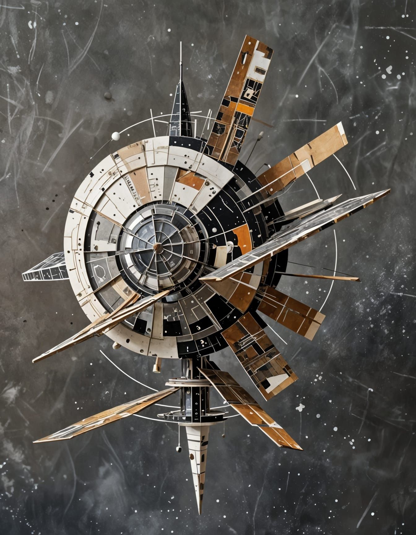 Distressed Satellite Sculpture in Mixed Media