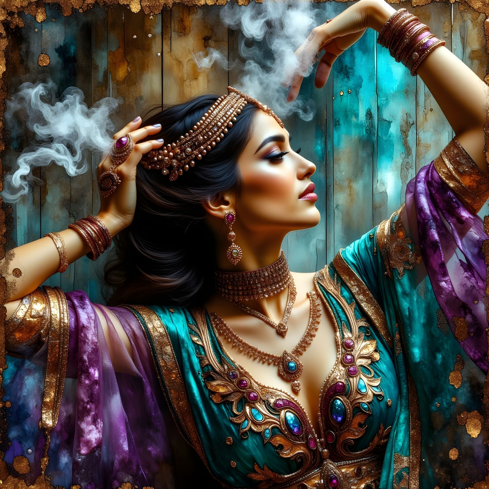 Intricately Detailed Oil Painting of Arabian Dancer in Majes...