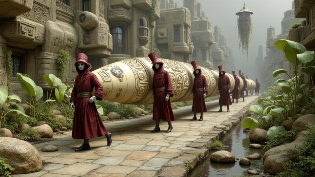 Surreal Alien Delivery of Carved Ivory Tusk