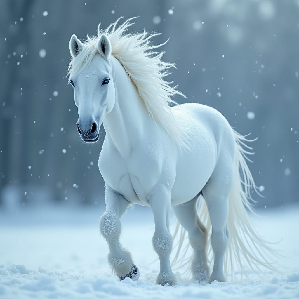 White Horse with Snow Mane in Mystical Style