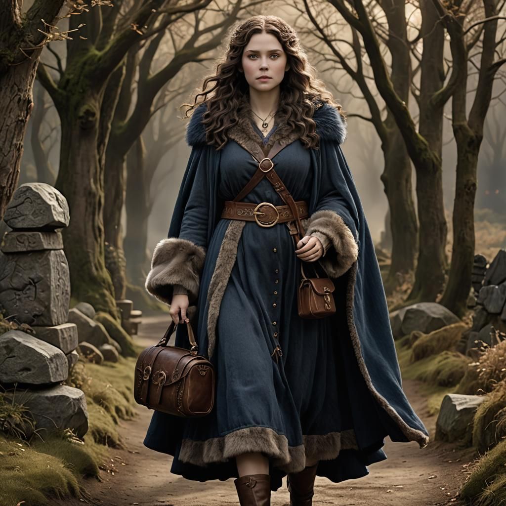 Hobbit Woman Portrait with Runestones in Realistic Style