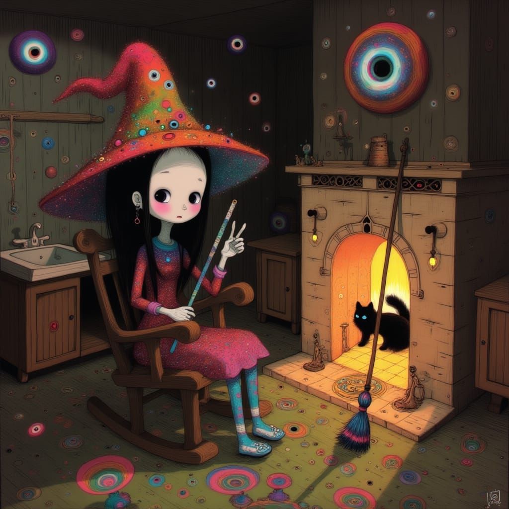 Cozy Witch's Home with Magical Chores