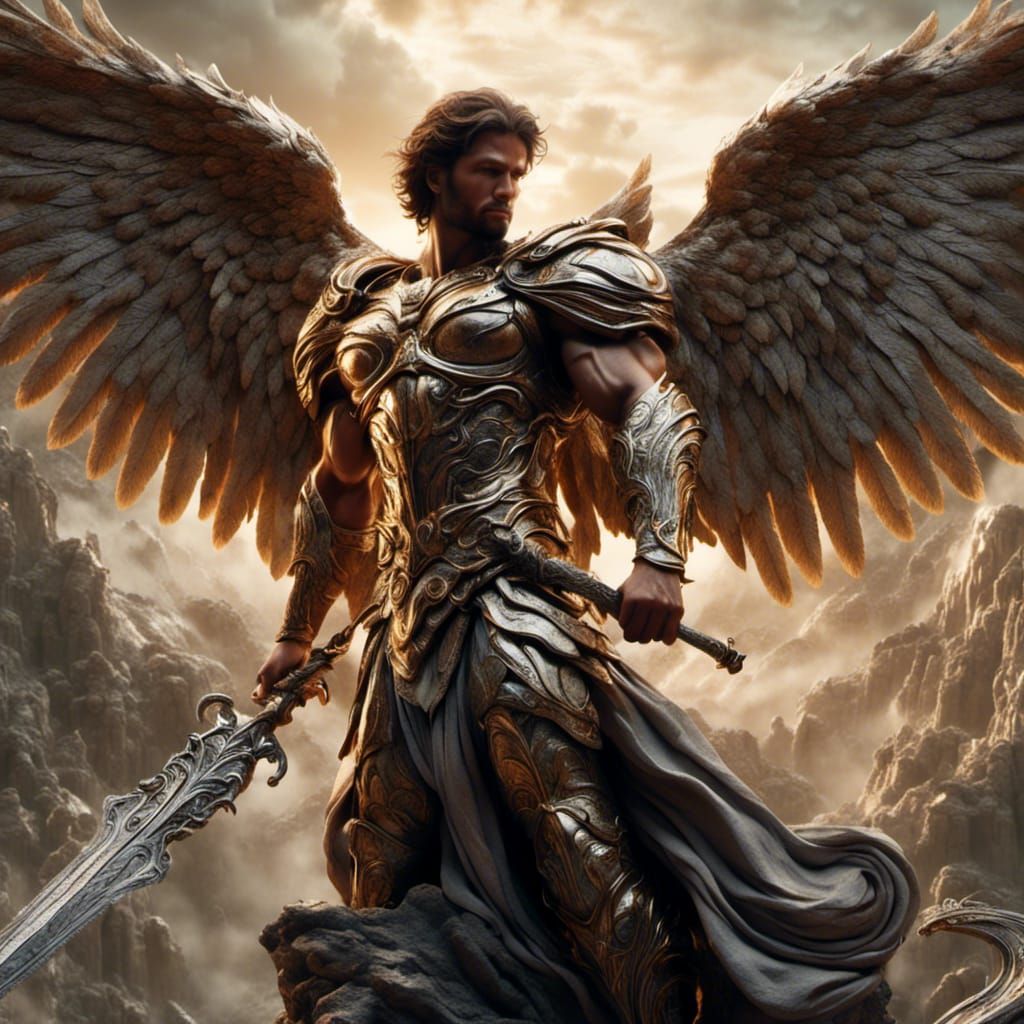 Heroic Angel Holding Earth, Hyperrealistic Digital Art