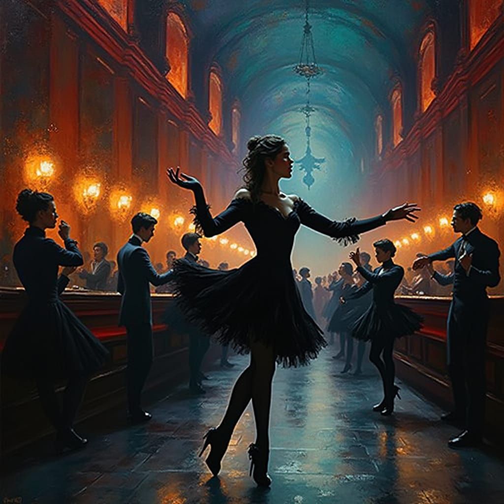 Russian Ballerinas Waltzing in Expressionist Style