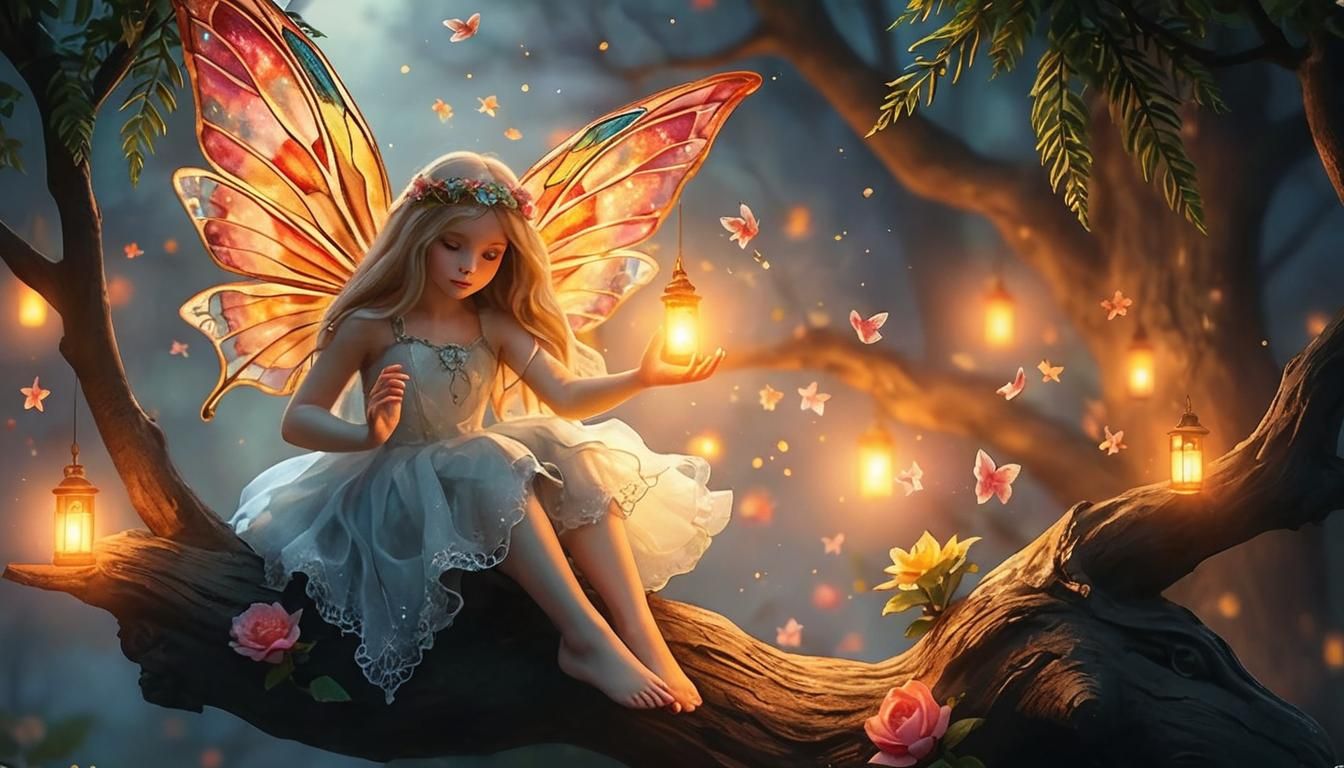 Enchanting Fairy with Lantern, Ethereal Oil Painting
