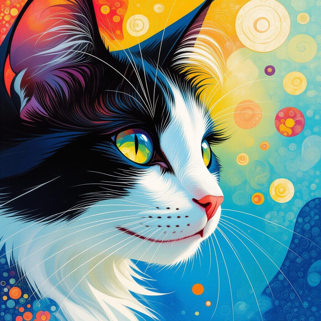 Hyperdetailed Watercolour of Black and White Cat