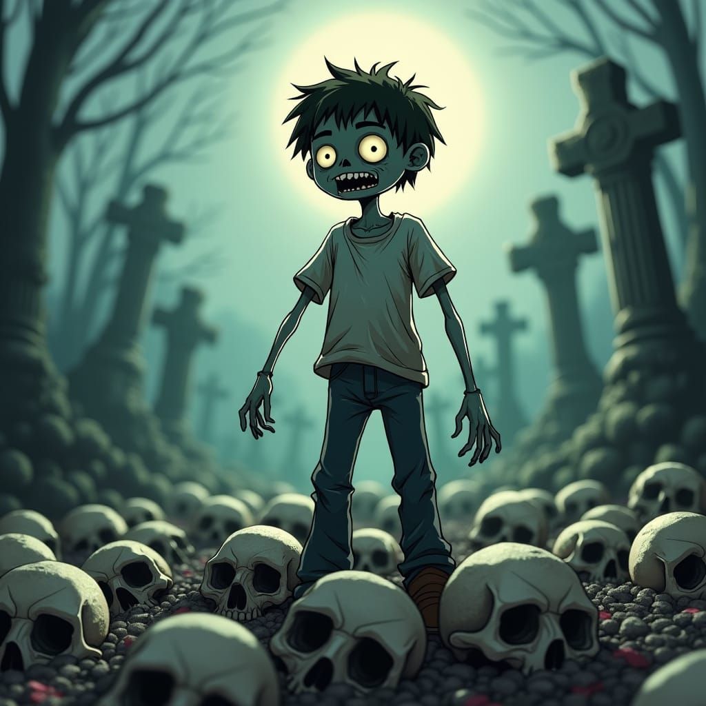 Zombie Boy in Cemetery, Skottie Young Style