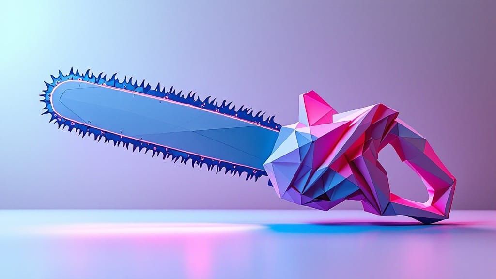 Origami Chainsaw in Futuristic Neon Style