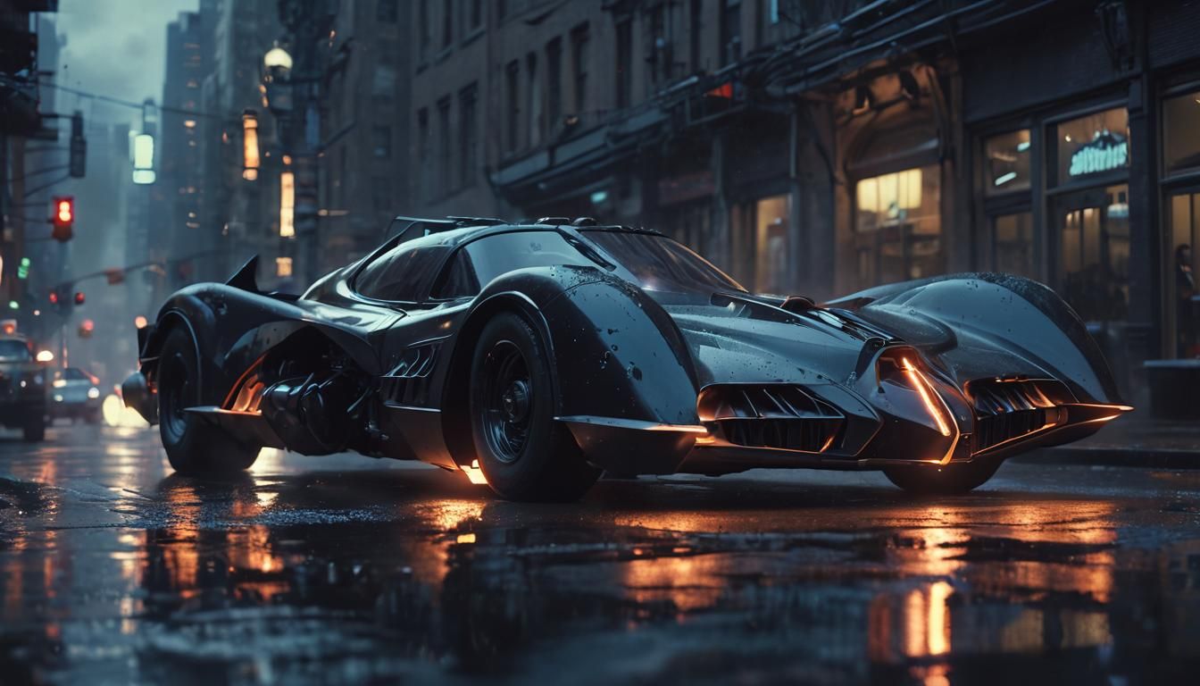 Batman Drives a Cyberpunk Batmobile in Cinematic Still