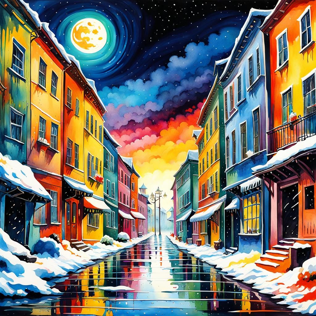 Contrasting Landscapes: Winter Night and Summer Day