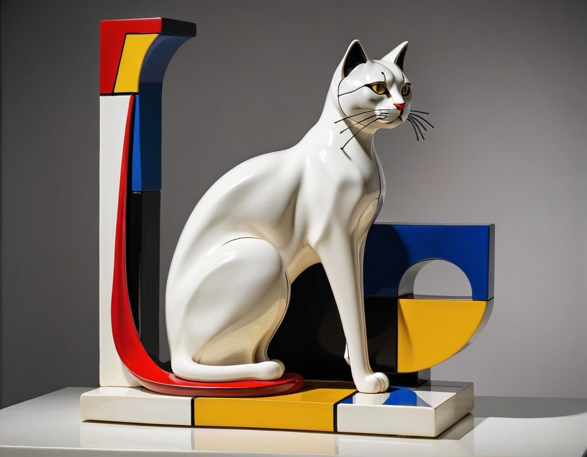 Surreal Cat Sculpture in Abstract Style