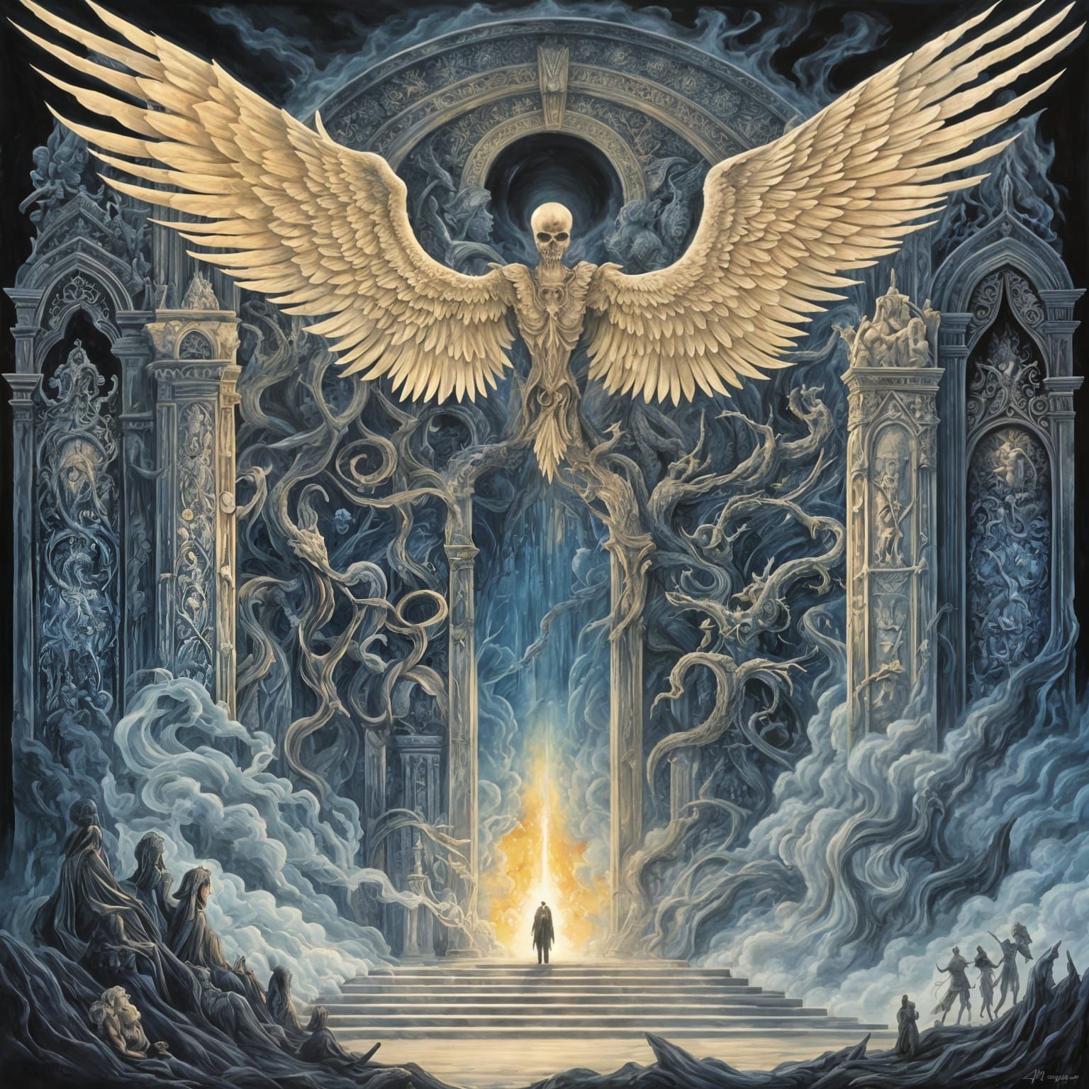 Angel of Death with Misty Souls: Gouache Watercolour