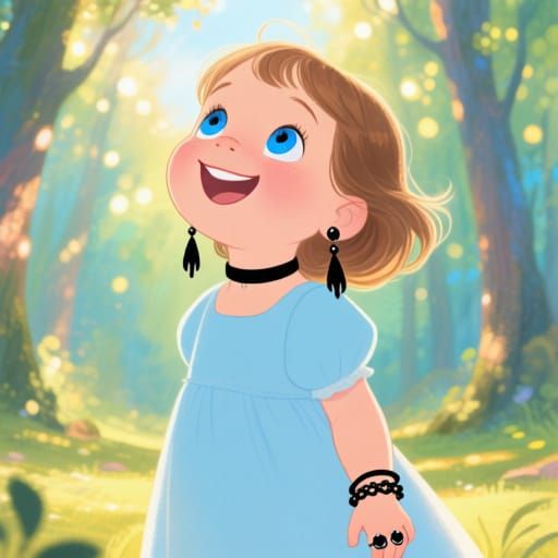 Joyful Girl in Enchanted Forest Clearing