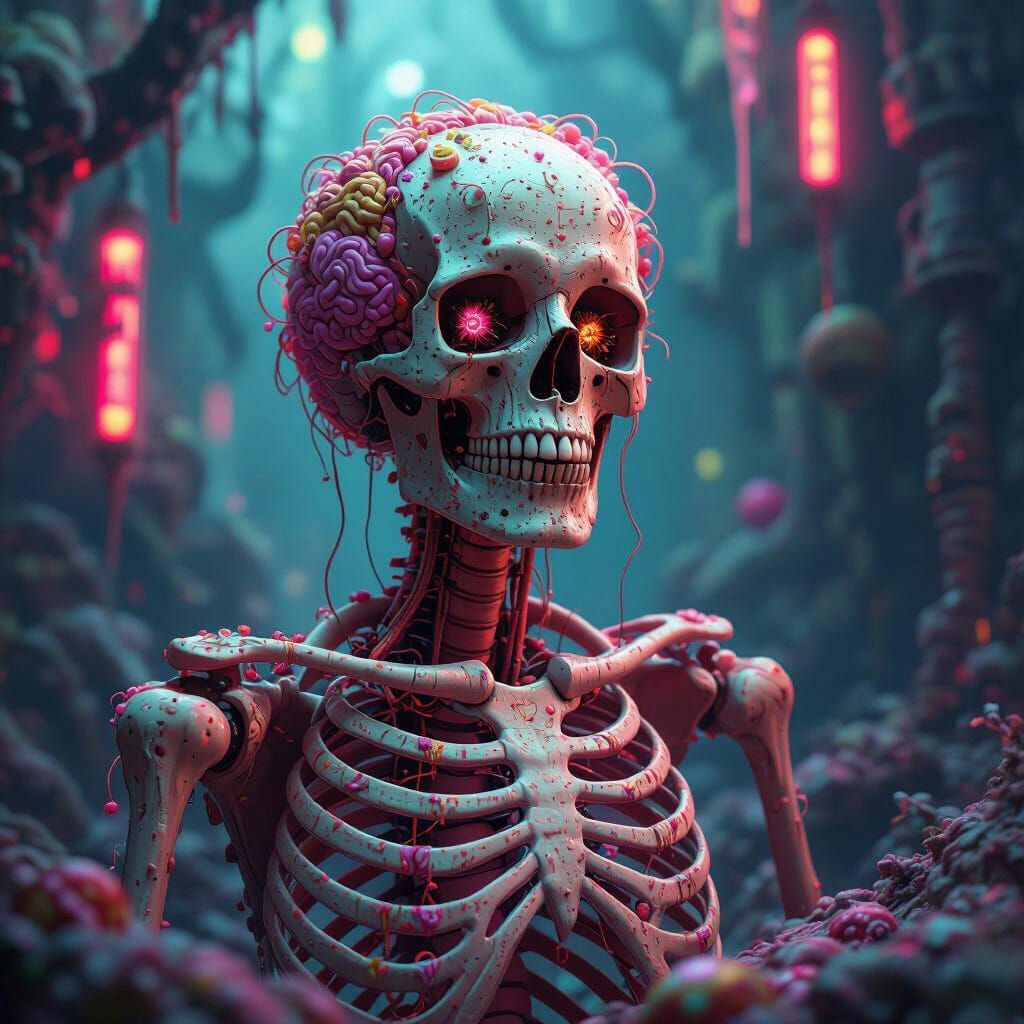 Biomechanical Skeleton with Candy Brainrot in Dark Fantasy S...