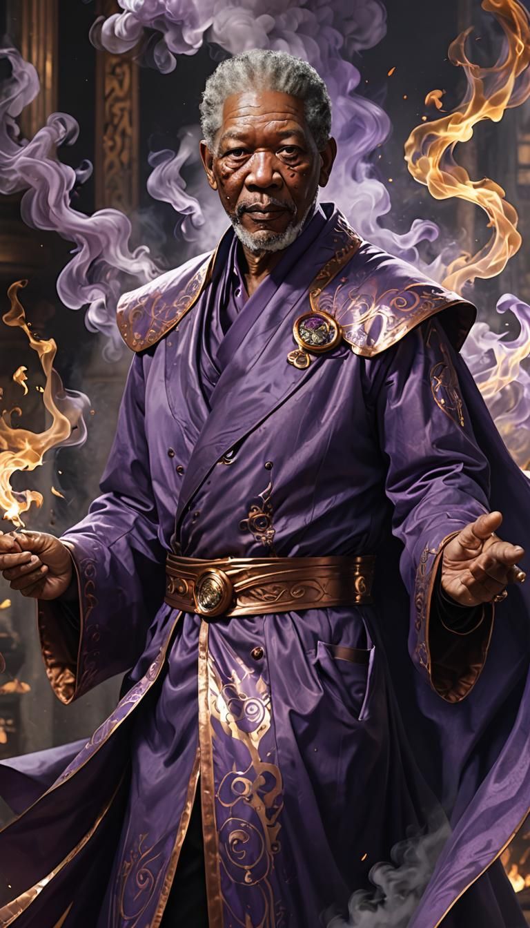 Morgan Freeman as Anime Wizard in Fantasy Art