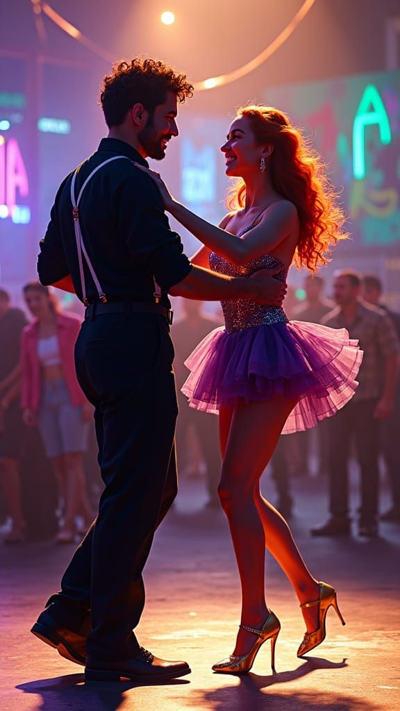 Salsa Dancers on Stage in Splash Art Style