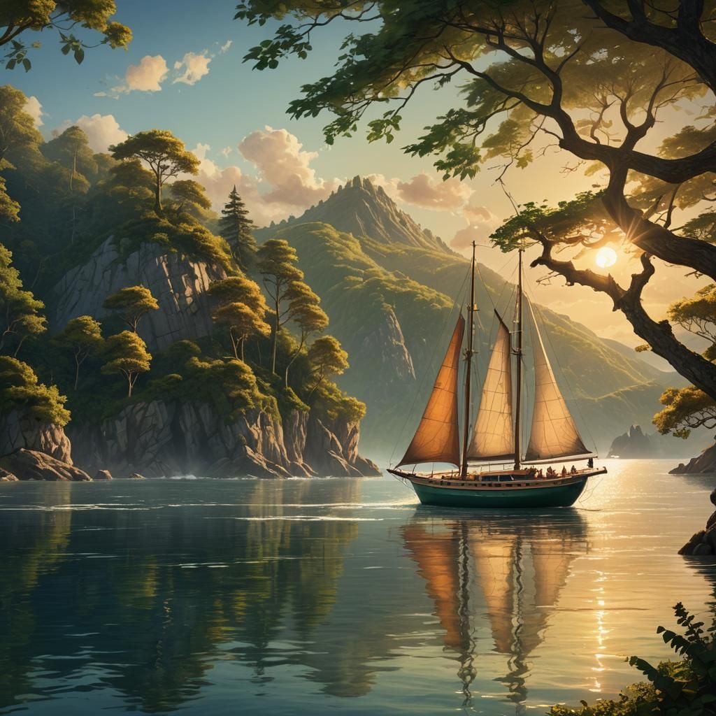 Sailboat at Sunset: Fantasy Matte Painting