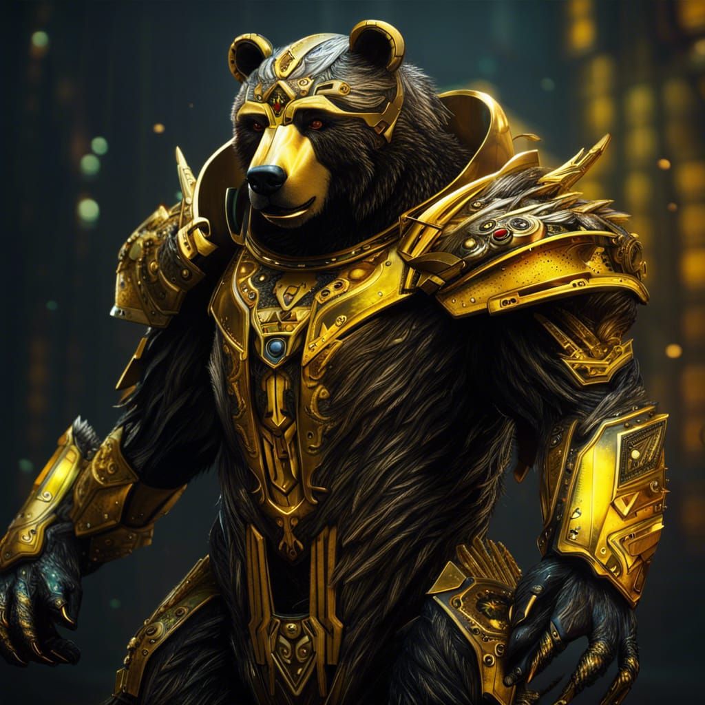 Futuristic Armored Druid Bear in Hyperrealistic Style