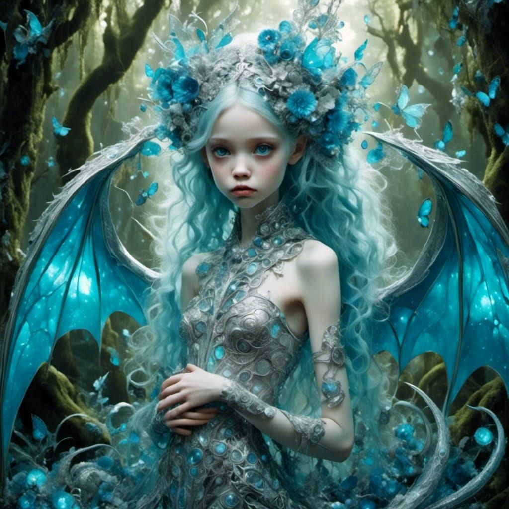 Chibi Bioluminescent Dragon in Whimsical Gothic Style