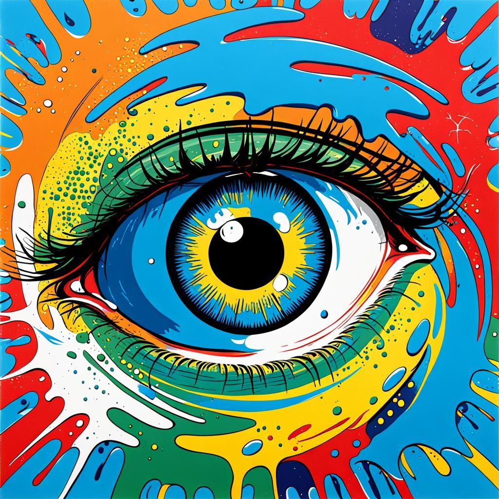 Eye Pop Art Screen Print in Tricolor