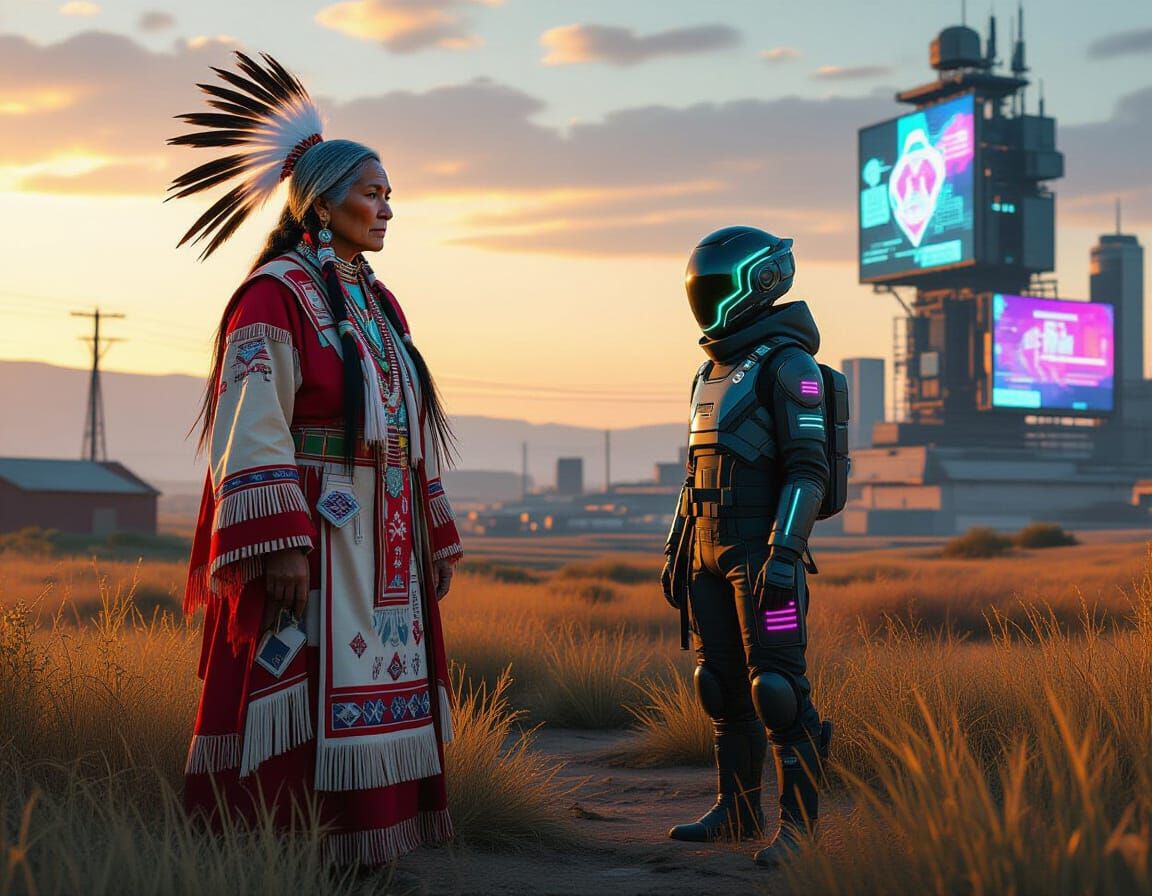 Native American Woman Meets Cyberpunk Future