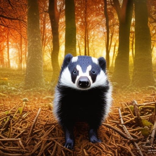 High Gothic Badger in Autumnal Mushroom Forest