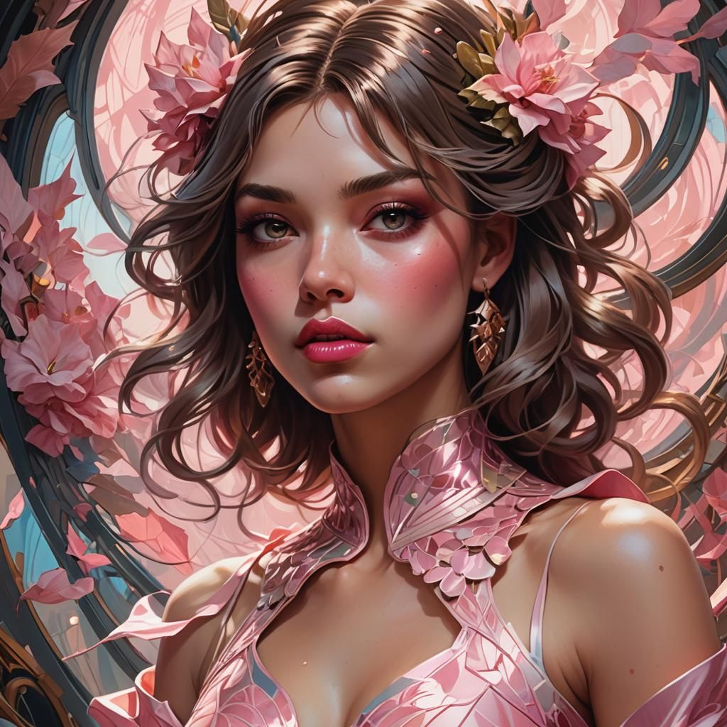 Portrait of Girl with Doe Eyes in Art Nouveau Style