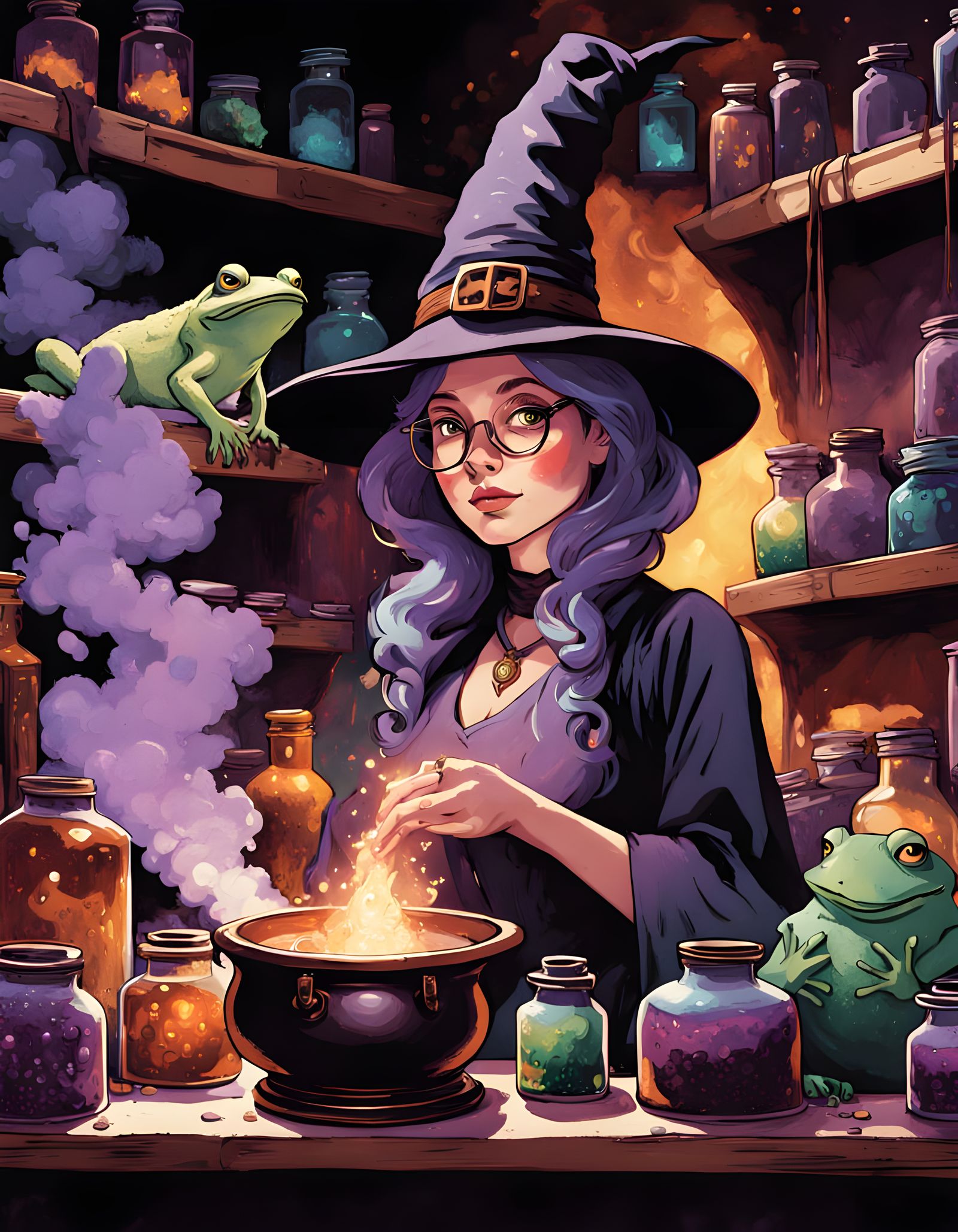 Ethereal Witch Alchemist in Lavender Haze