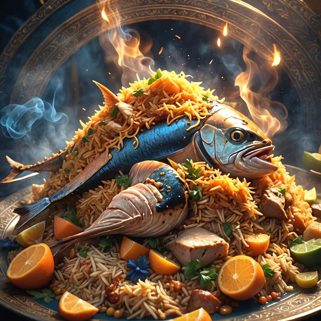 Fantastical Food Fusion: Tuna Biryani Art, Detailed Matte Pa...