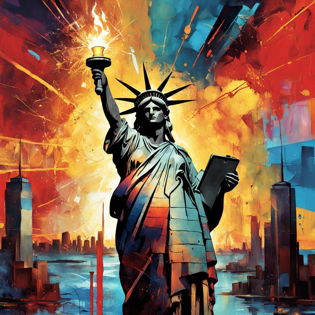 Statue of Liberty Mixed-Media Abstract Expressionism Art