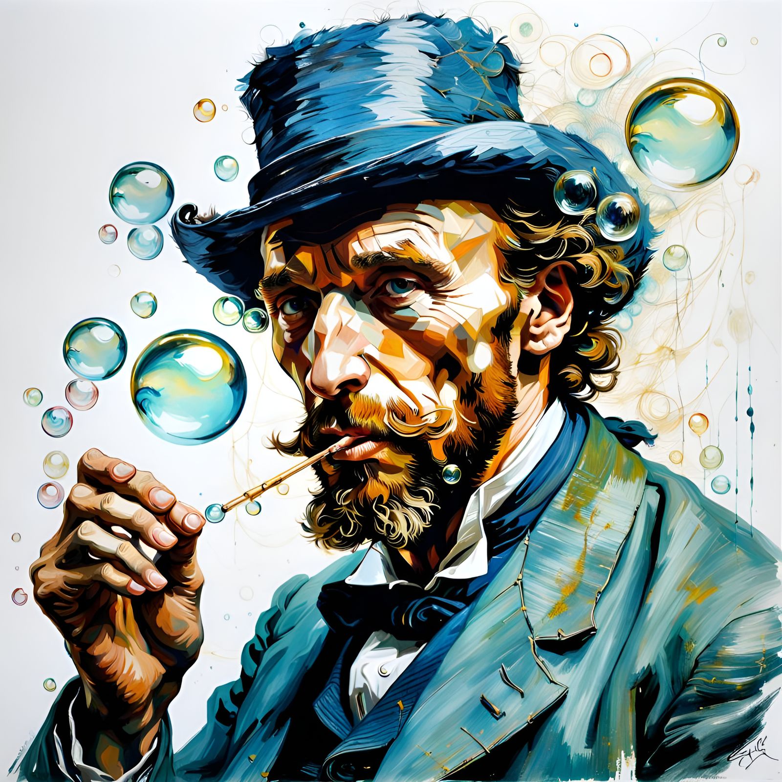 Happy Van Gogh Blowing Bubbles Portrait