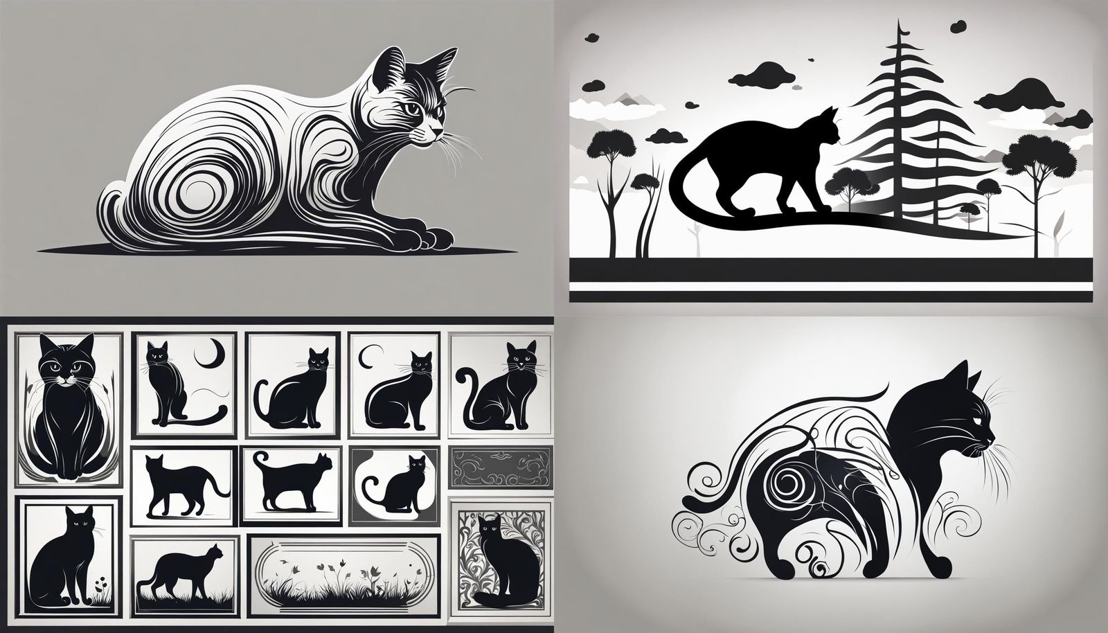 Minimalist Cat Logo: Black and White Vector Silhouette