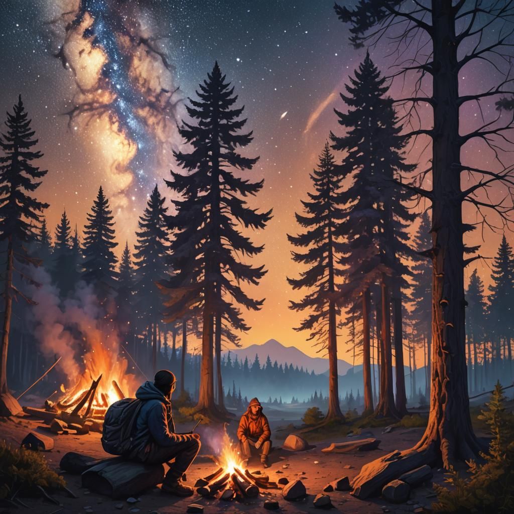Campsite Under Starry Sky: Fantasy Concept Art